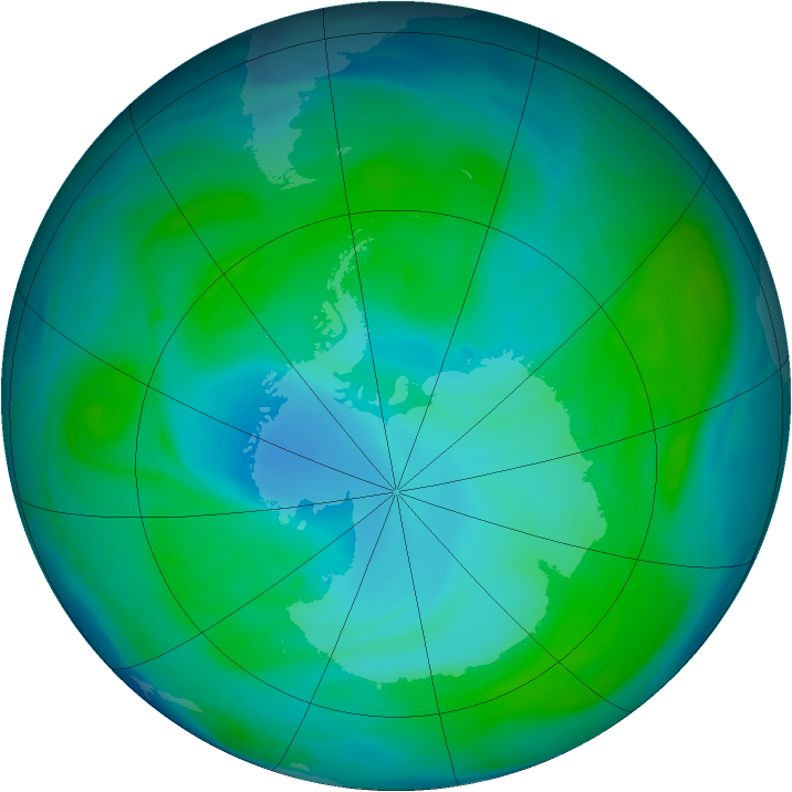 Antarctic ozone map for 07 January 2005